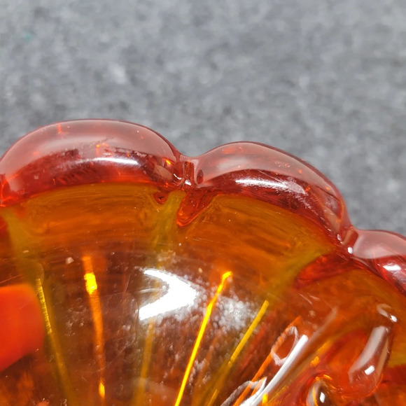 Viking Orange Starburst Glass Ashtray 6.5" Round Dish Trinket Mid Century Art - Picture 7 of 15